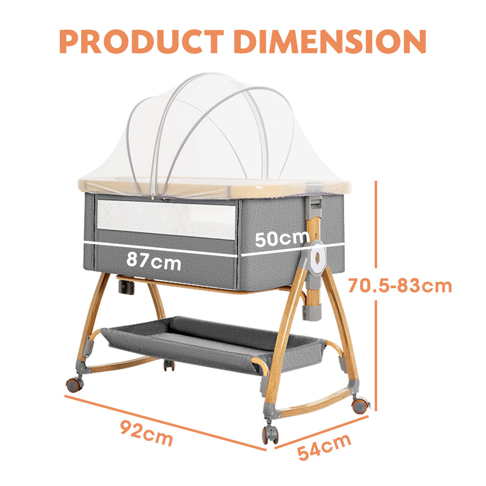 PlayPals 3-in-1 Baby Cot Crib Bed Bassinet Bedside Sleeper Portable Grey - Sunyee