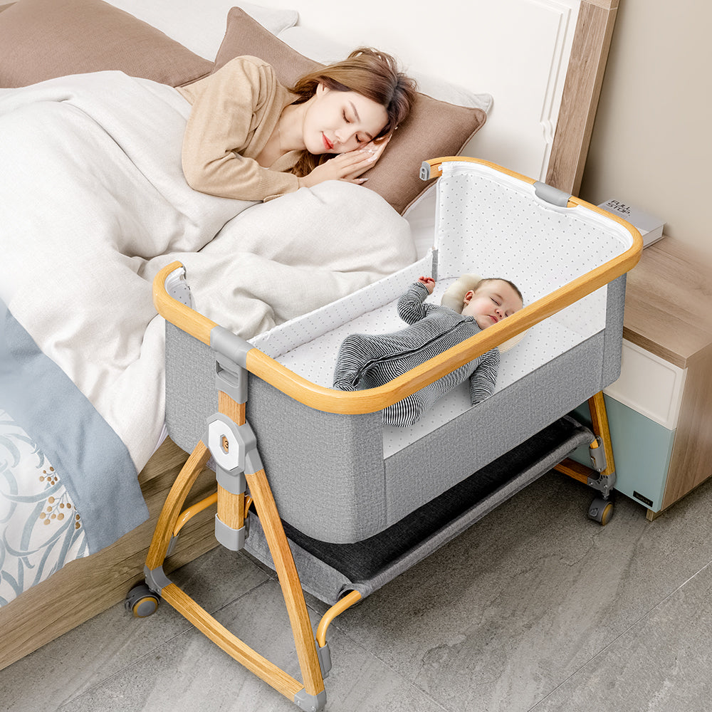 PlayPals 3-in-1 Baby Cot Crib Bed Bassinet Bedside Sleeper Portable Grey - Sunyee