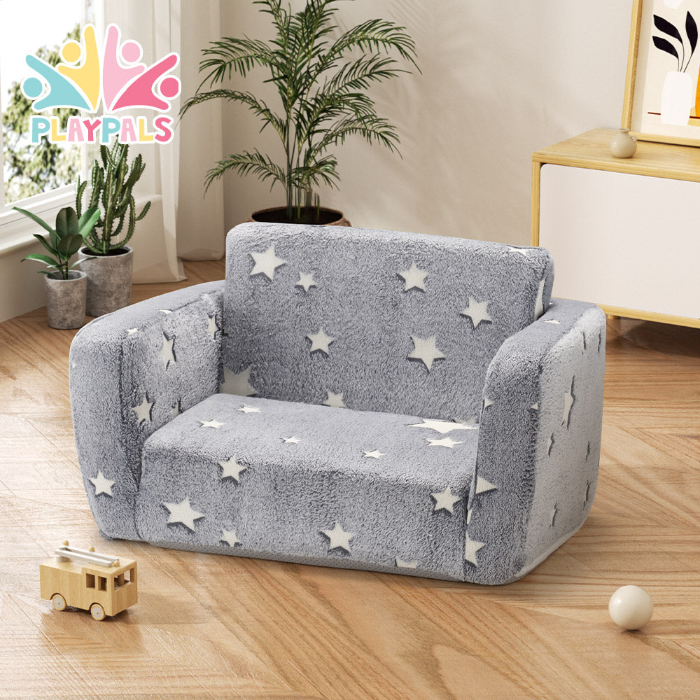 Playpals Kids Sofa Convertible Couch Fold Out Play Couch Toddler Sofa Grey - Sunyee