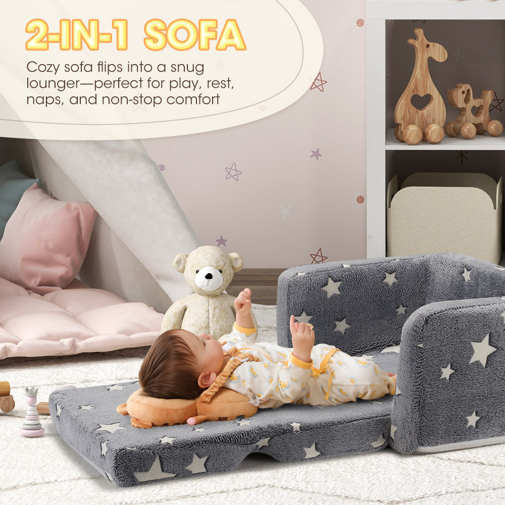 Playpals Kids Sofa Convertible Couch Fold Out Play Couch Toddler Sofa Grey - Sunyee