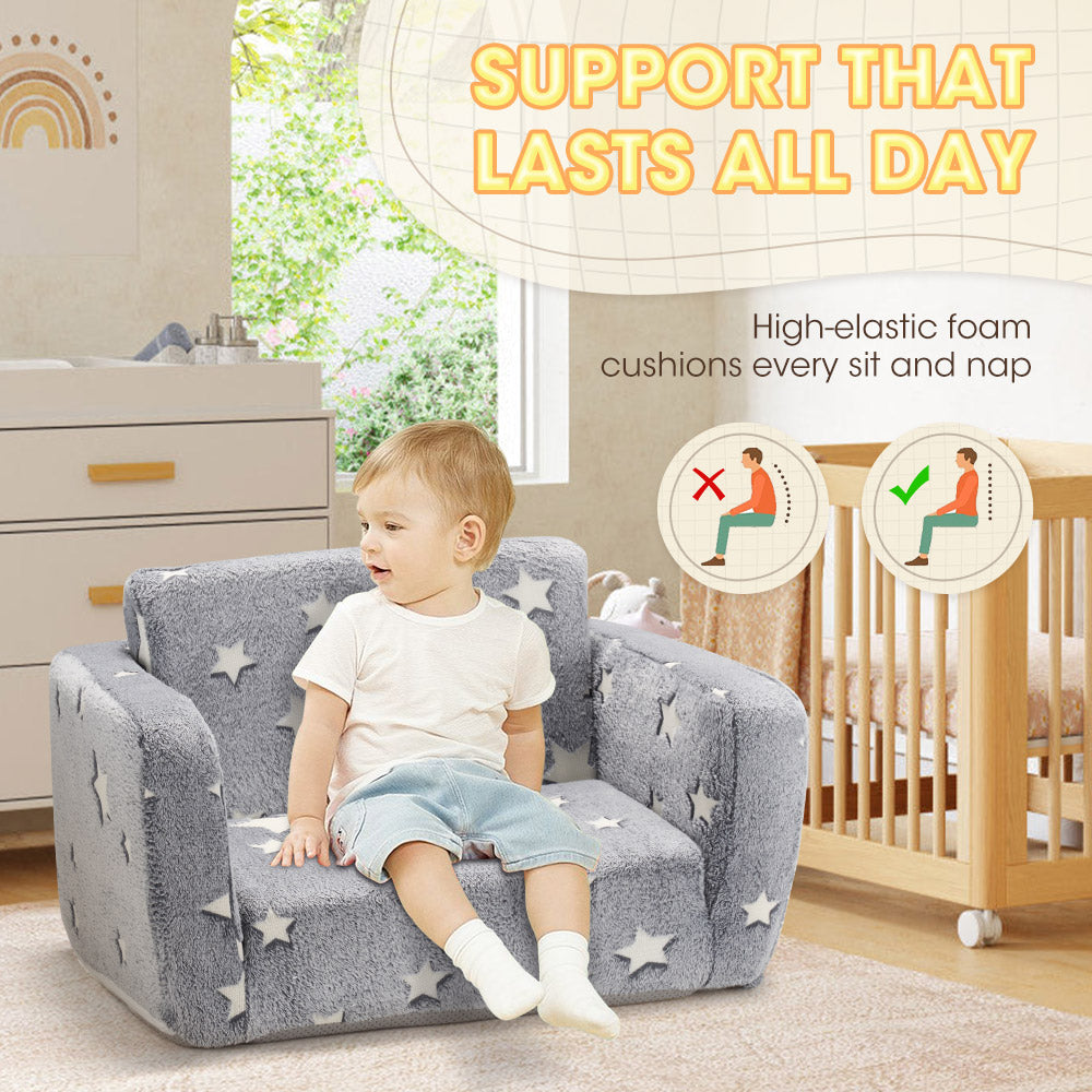 Playpals Kids Sofa Convertible Couch Fold Out Play Couch Toddler Sofa Grey - Sunyee