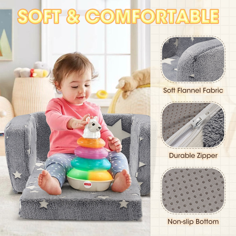 Playpals Kids Sofa Convertible Couch Fold Out Play Couch Toddler Sofa Grey - Sunyee