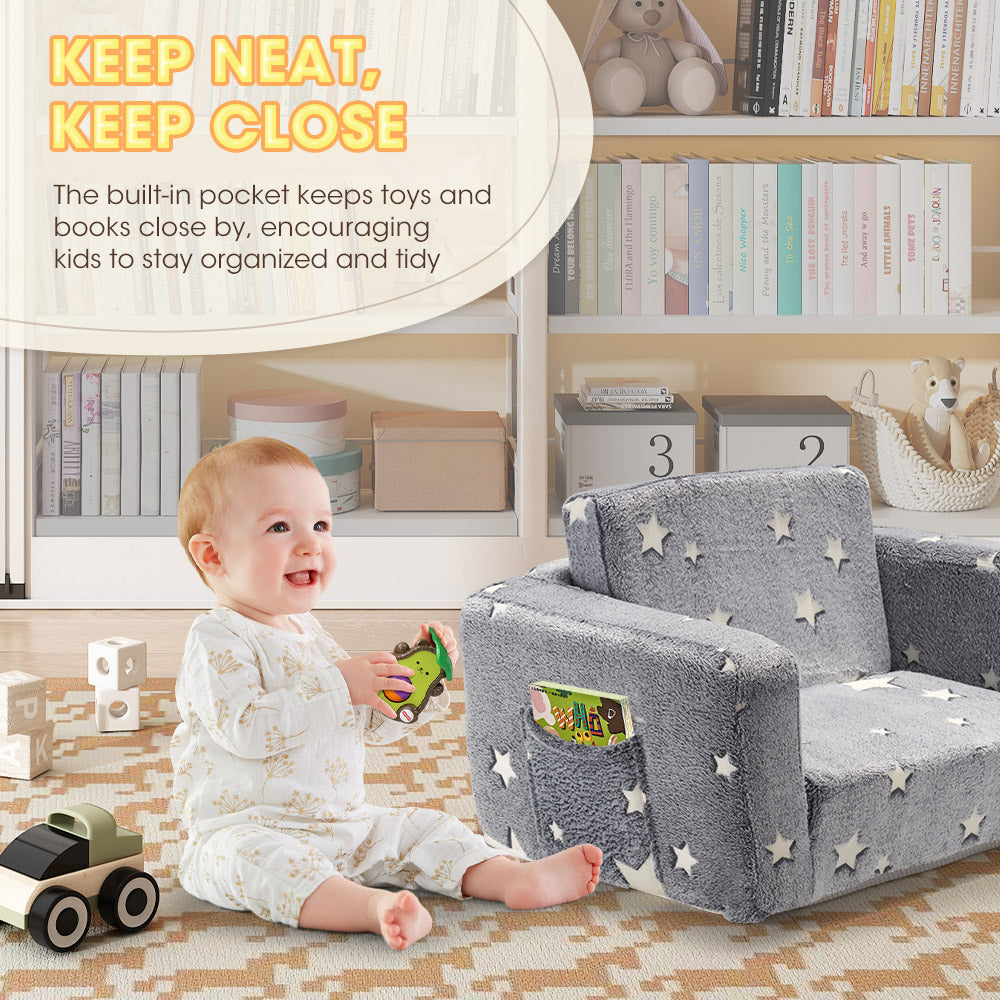 Playpals Kids Sofa Convertible Couch Fold Out Play Couch Toddler Sofa Grey - Sunyee