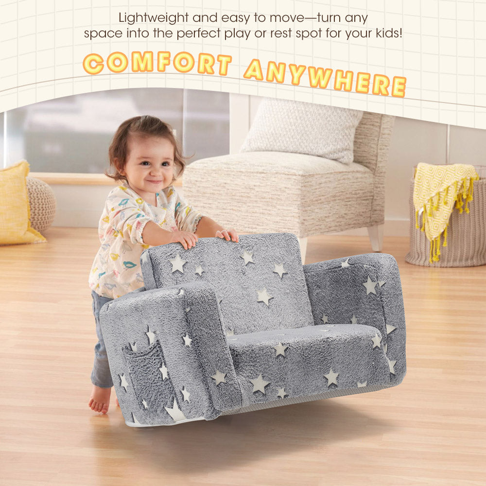 Playpals Kids Sofa Convertible Couch Fold Out Play Couch Toddler Sofa Grey - Sunyee
