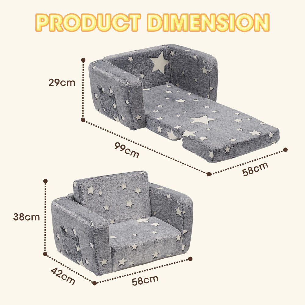 Playpals Kids Sofa Convertible Couch Fold Out Play Couch Toddler Sofa Grey - Sunyee