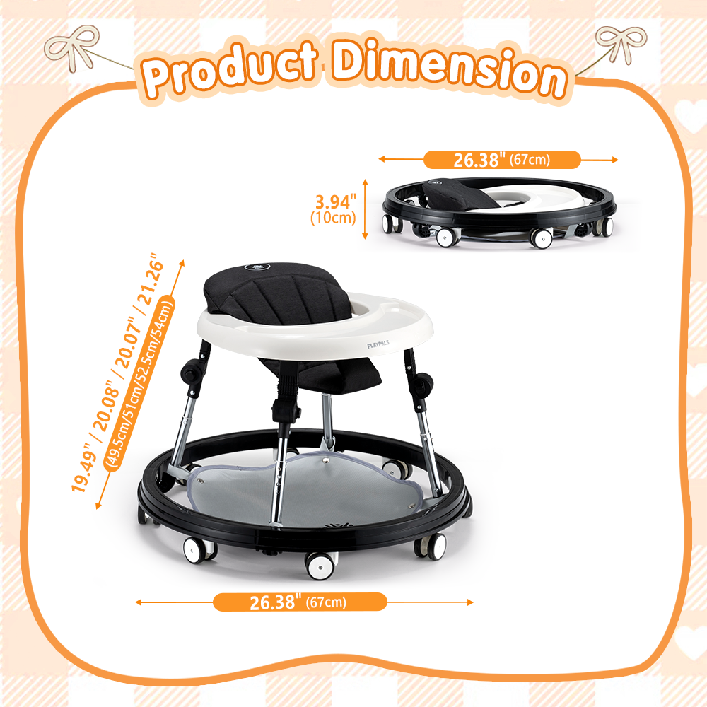 Playpals 3-IN-1 Baby Walker Adjustable Stroller Kids Ride On Toy Black - Sunyee