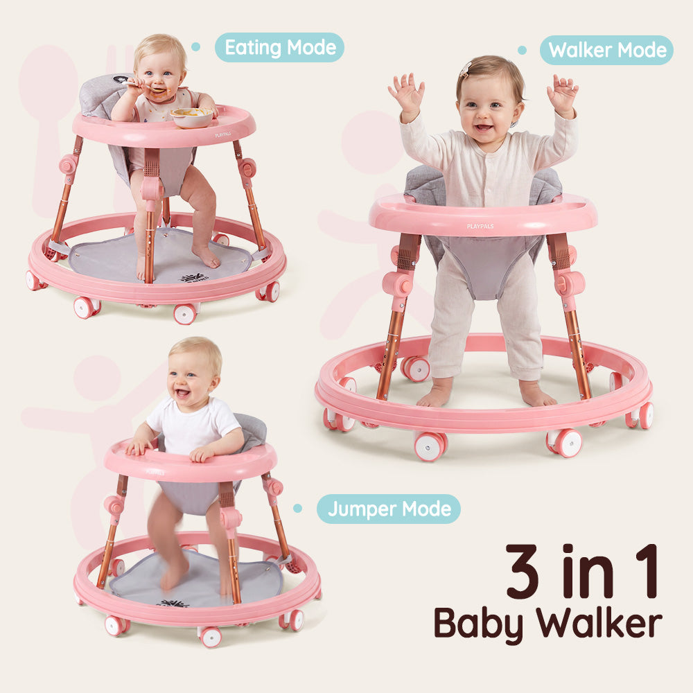 Playpals 3-IN-1 Baby Walker Adjustable Stroller Kids Ride On Toy