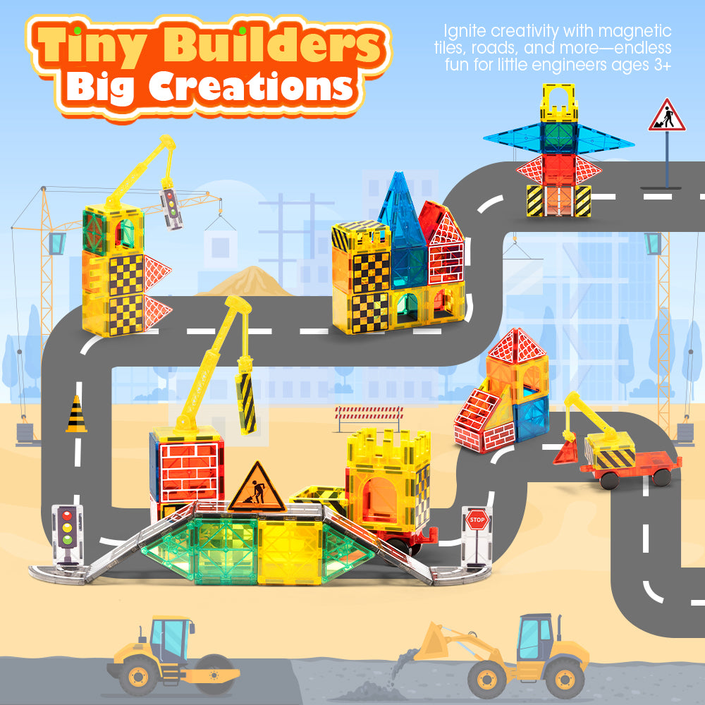 Playpals Kids Magnetic Tiles Road Set City Building Toys Child Gift - Sunyee