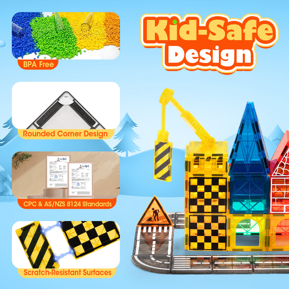 Playpals Kids Magnetic Tiles Road Set City Building Toys Child Gift - Sunyee