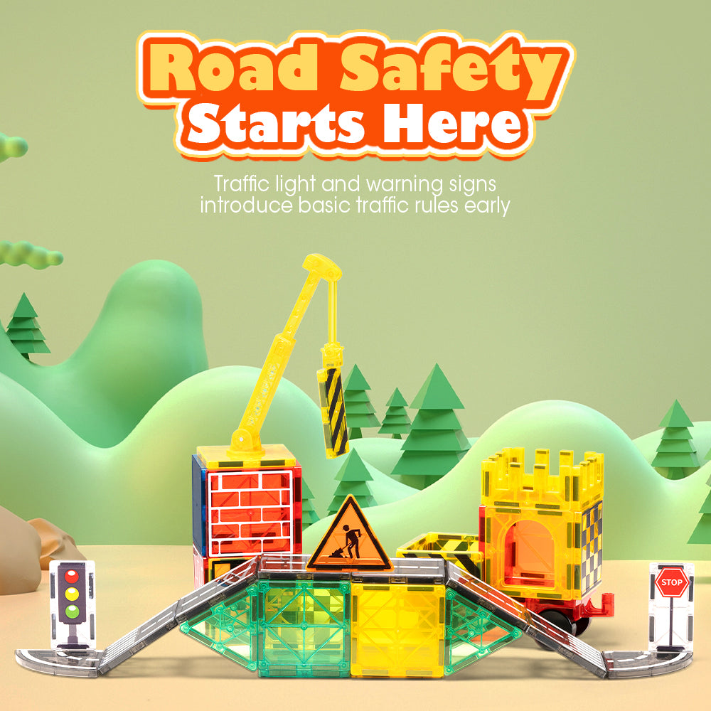 Playpals Kids Magnetic Tiles Road Set City Building Toys Child Gift - Sunyee