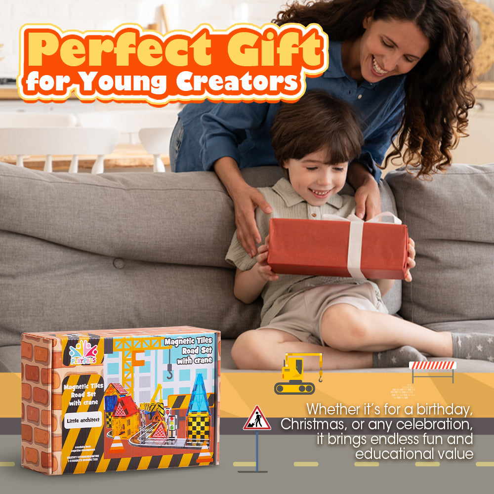 Playpals Kids Magnetic Tiles Road Set City Building Toys Child Gift - Sunyee