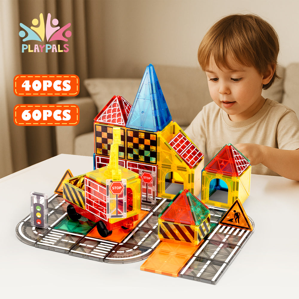 Playpals Kids Magnetic Tiles Road Set City Building Toys Child Gift - Sunyee
