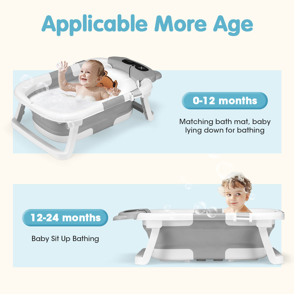 Playpals Collapsible Baby Bathtub with Thermometer Travel Newborn Tub - Sunyee