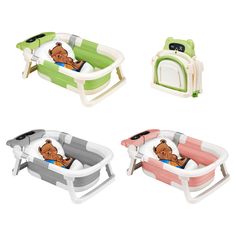 Playpals Collapsible Baby Bathtub with Thermometer Travel Newborn Tub - Sunyee