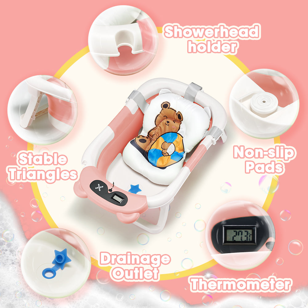 Playpals Collapsible Baby Bathtub with Thermometer Travel Newborn Tub - Sunyee
