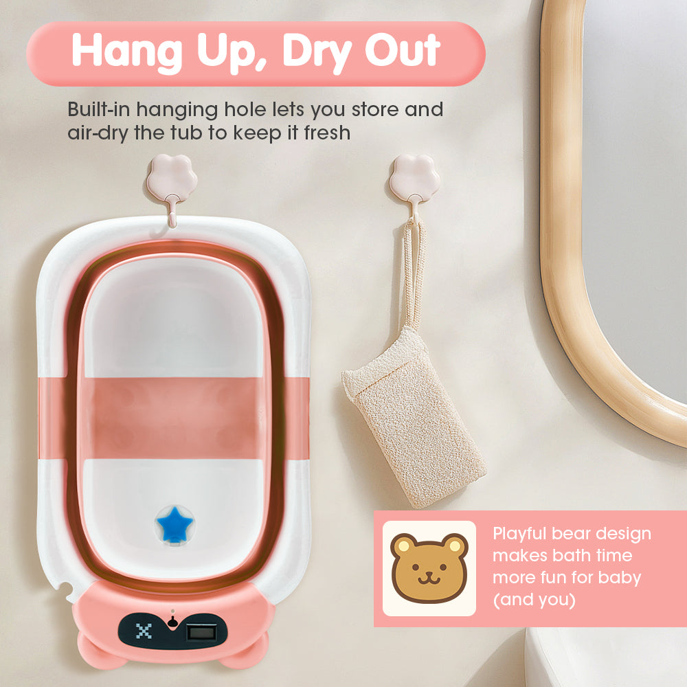 Playpals Collapsible Baby Bathtub with Thermometer Travel Newborn Tub - Sunyee