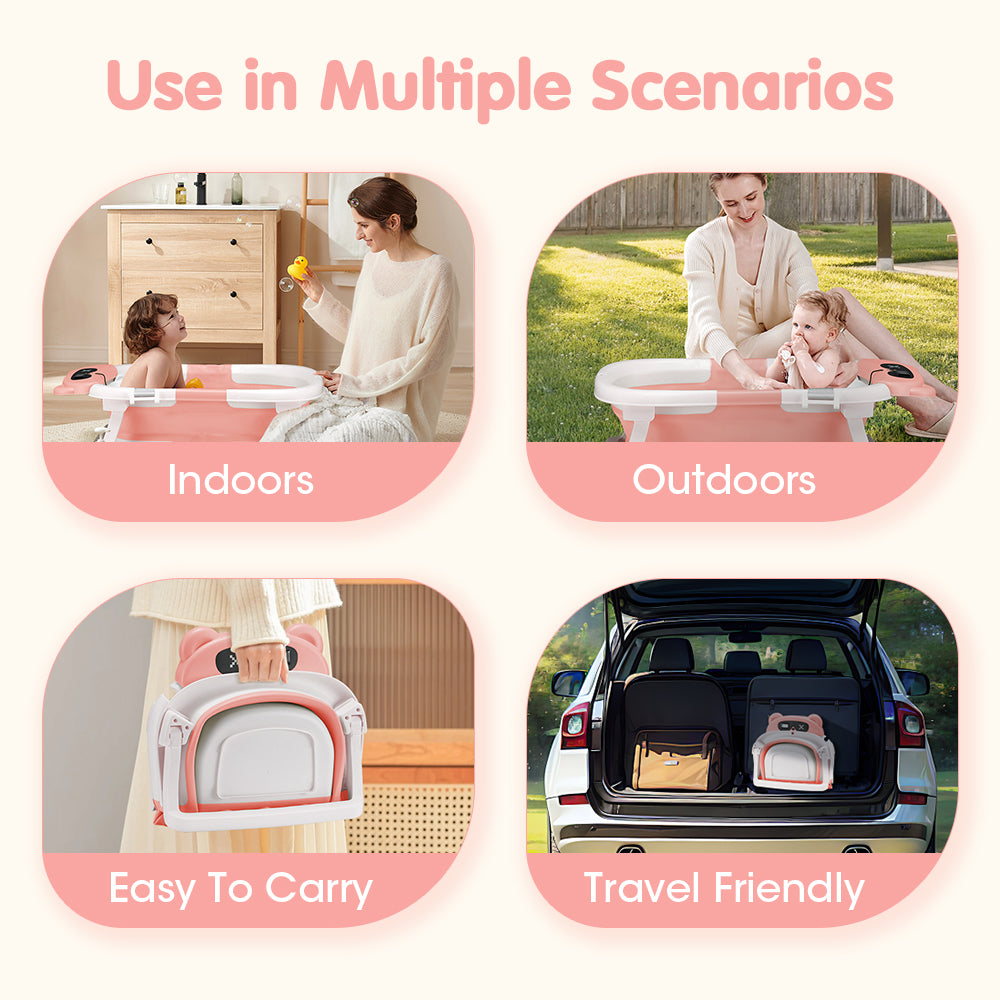 Playpals Collapsible Baby Bathtub with Thermometer Travel Newborn Tub - Sunyee