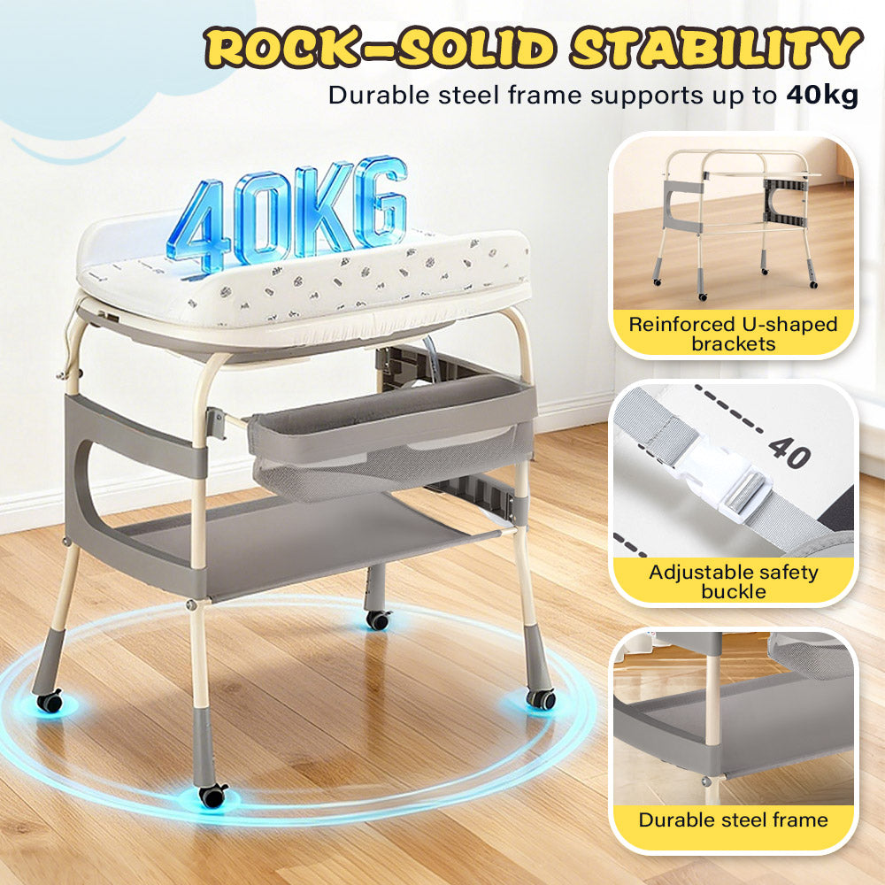 PlayPals Foldable Baby Bathtub with Changing Table w/ Wheels Diaper Change - Sunyee