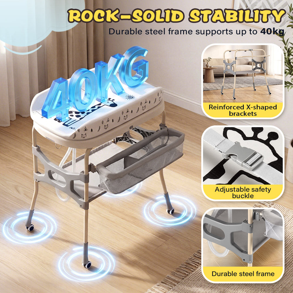 PlayPals Foldable Baby Bathtub with Changing Table w/ Wheels Diaper Change - Sunyee