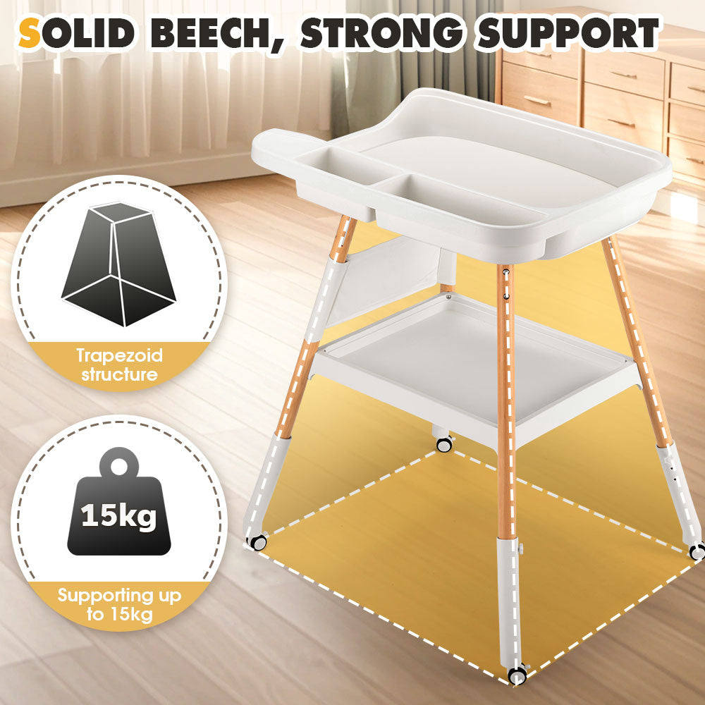 PlayPals Baby Changing Table w/ Wheels Adjustable Height Beech Wood Diaper Change - Sunyee