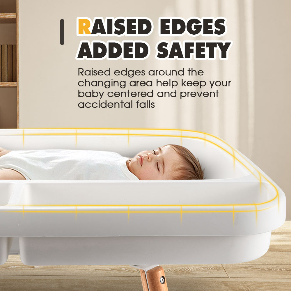 PlayPals Baby Changing Table w/ Wheels Adjustable Height Beech Wood Diaper Change - Sunyee