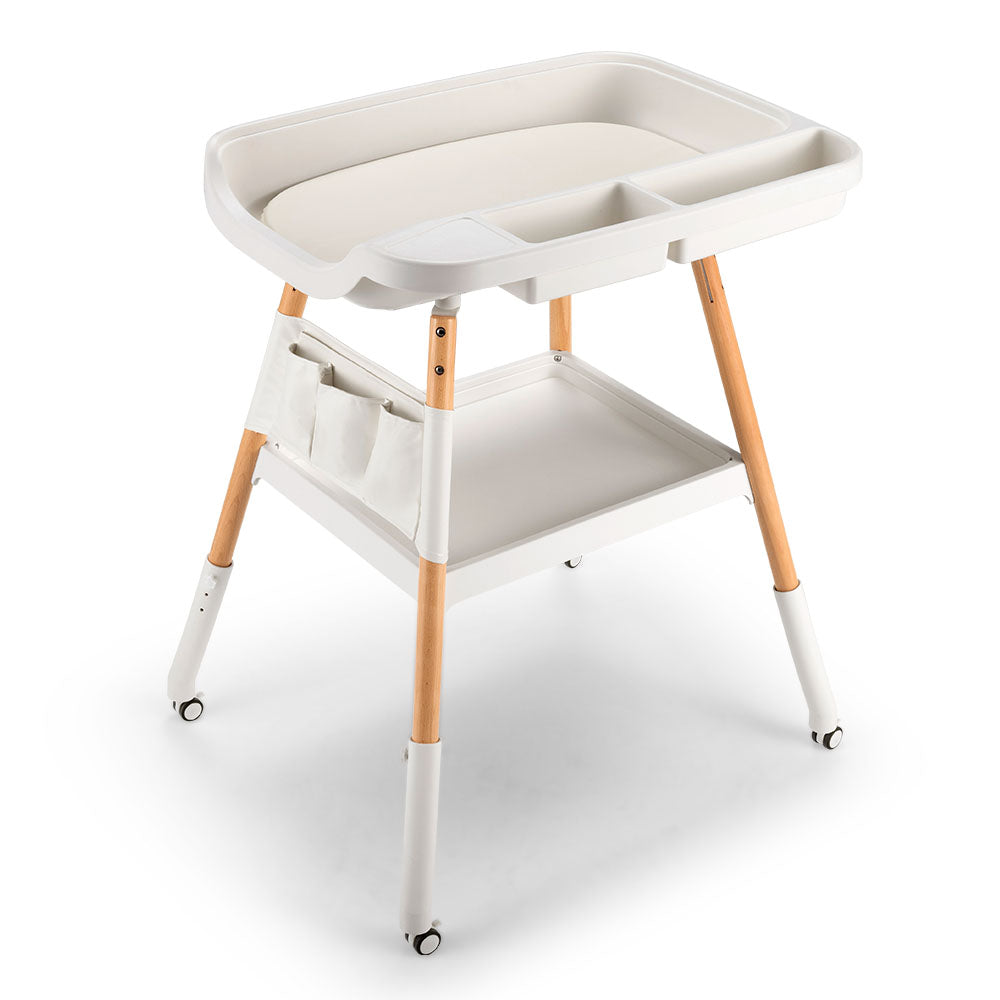 PlayPals Baby Changing Table w/ Wheels Adjustable Height Beech Wood Diaper Change - Sunyee