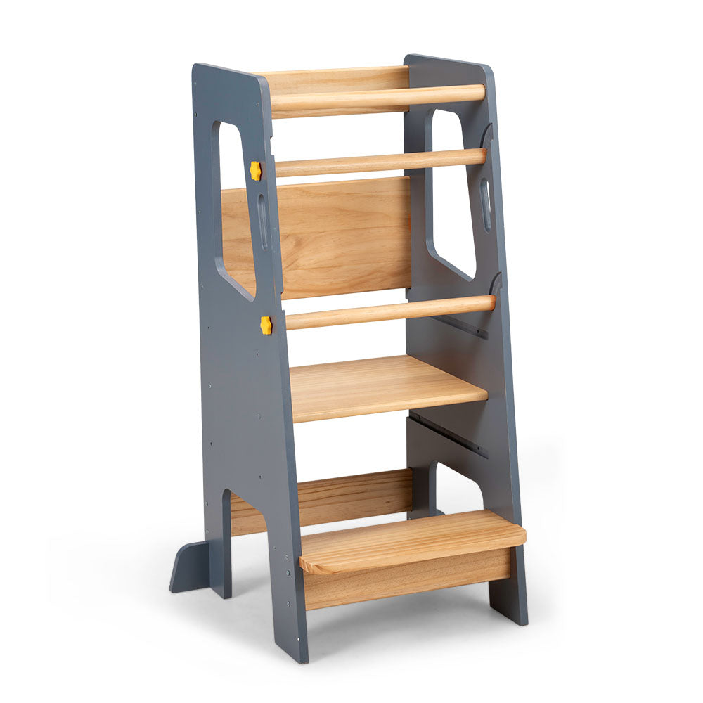 PlayPals Toddler Learning Tower Adjustable Height Step Stool Anti-Slip Grey - Sunyee
