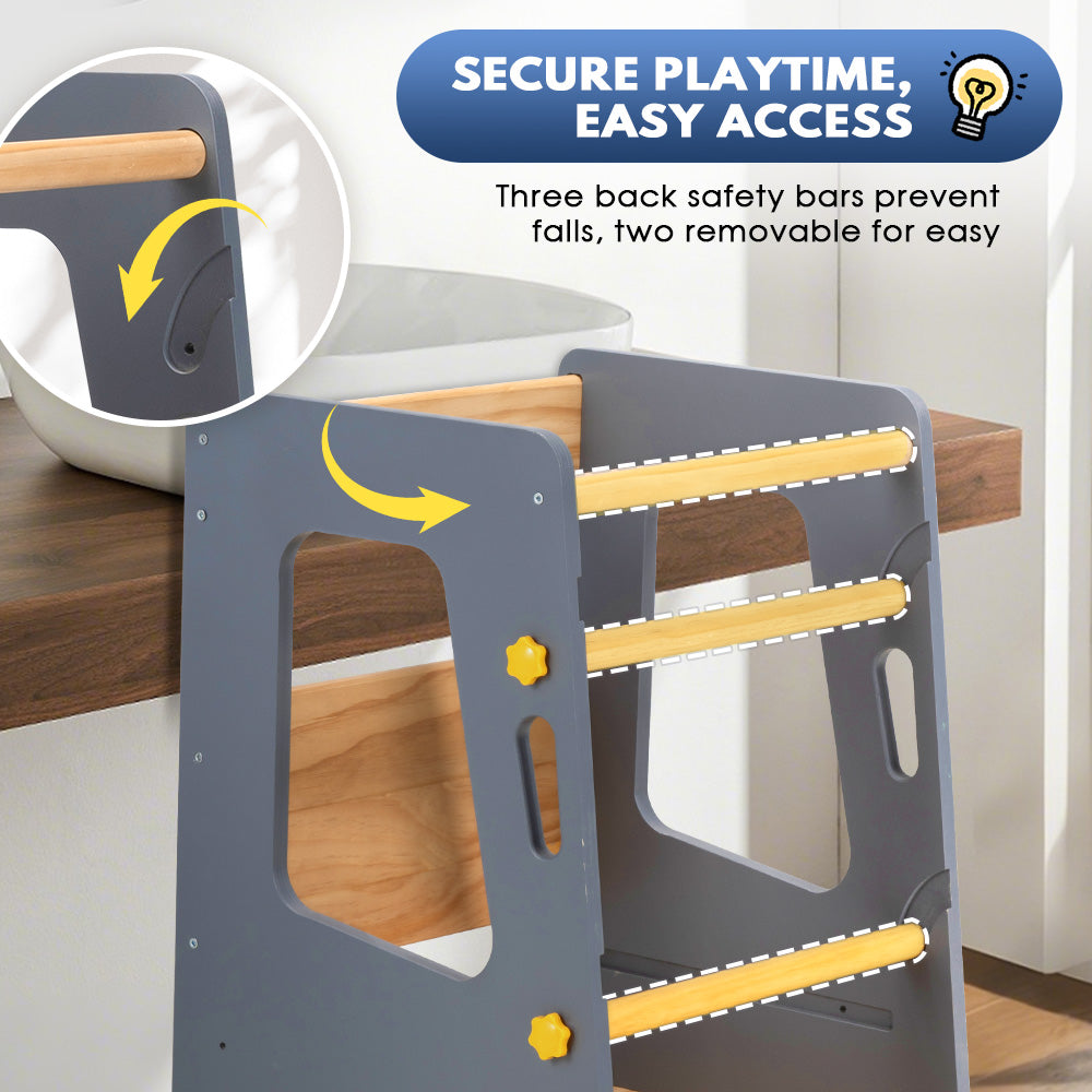 PlayPals Toddler Learning Tower Adjustable Height Step Stool Anti-Slip Grey - Sunyee