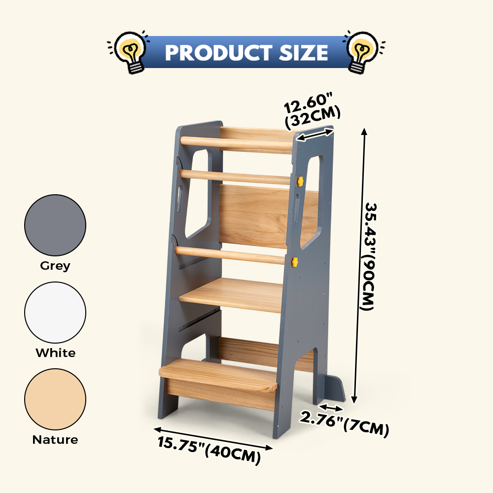 PlayPals Toddler Learning Tower Adjustable Height Step Stool Anti-Slip - Sunyee