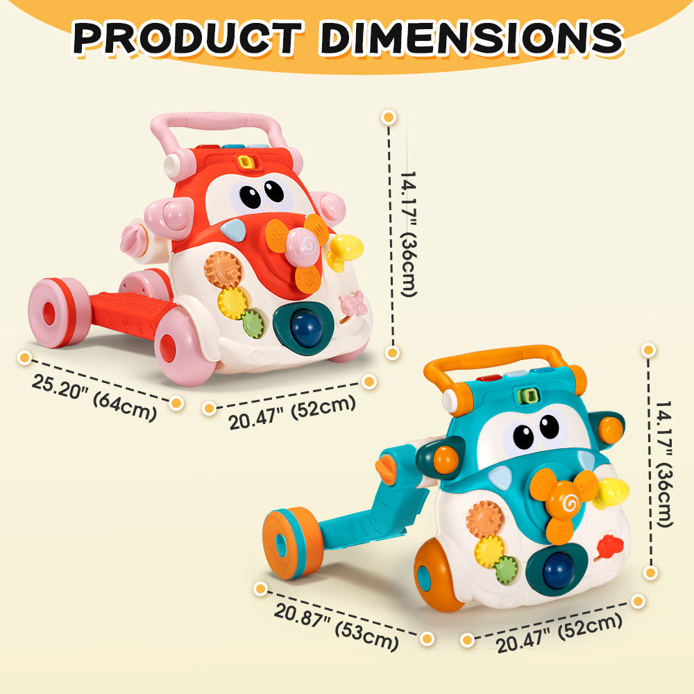 PlayPals 3-in-1 Baby Walker Cycle Scooter w/ Music 90° Rotating Head - Sunyee