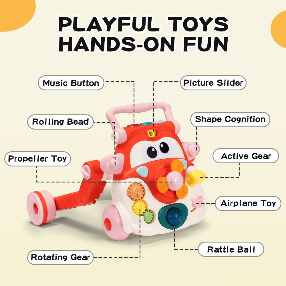 PlayPals 3-in-1 Baby Walker Cycle Scooter w/ Music 90° Rotating Head - Sunyee