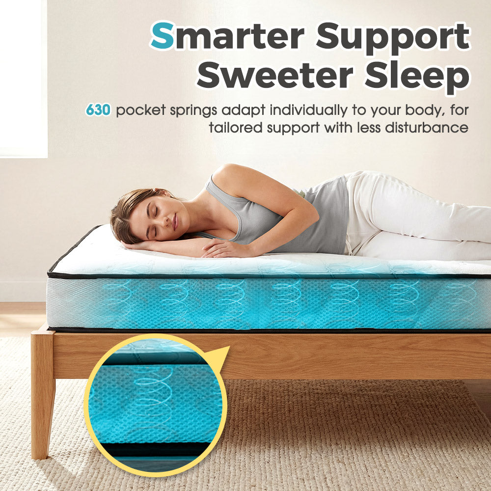 PlayPals 17CM Pocket Spring Mattress Plush Foam Medium Firm for Double - Sunyee