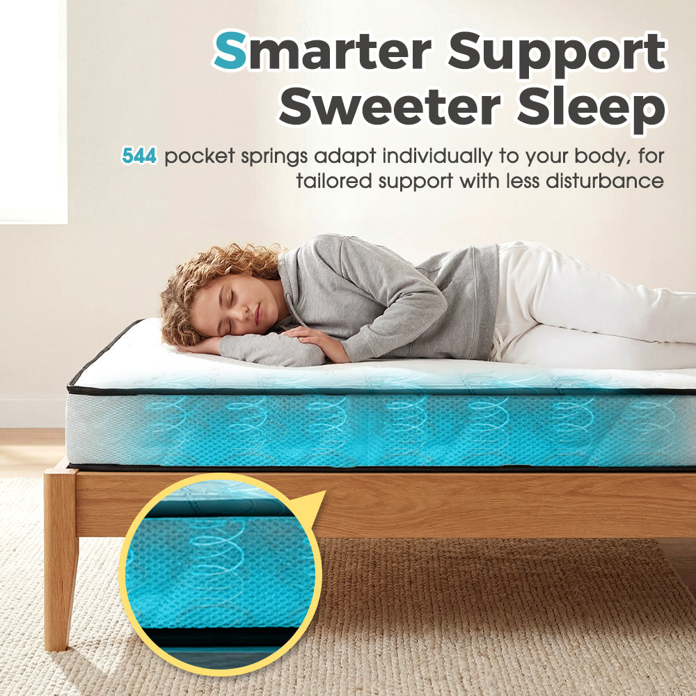 PlayPals 17CM Pocket Spring Mattress Plush Foam Medium Firm for Double - Sunyee