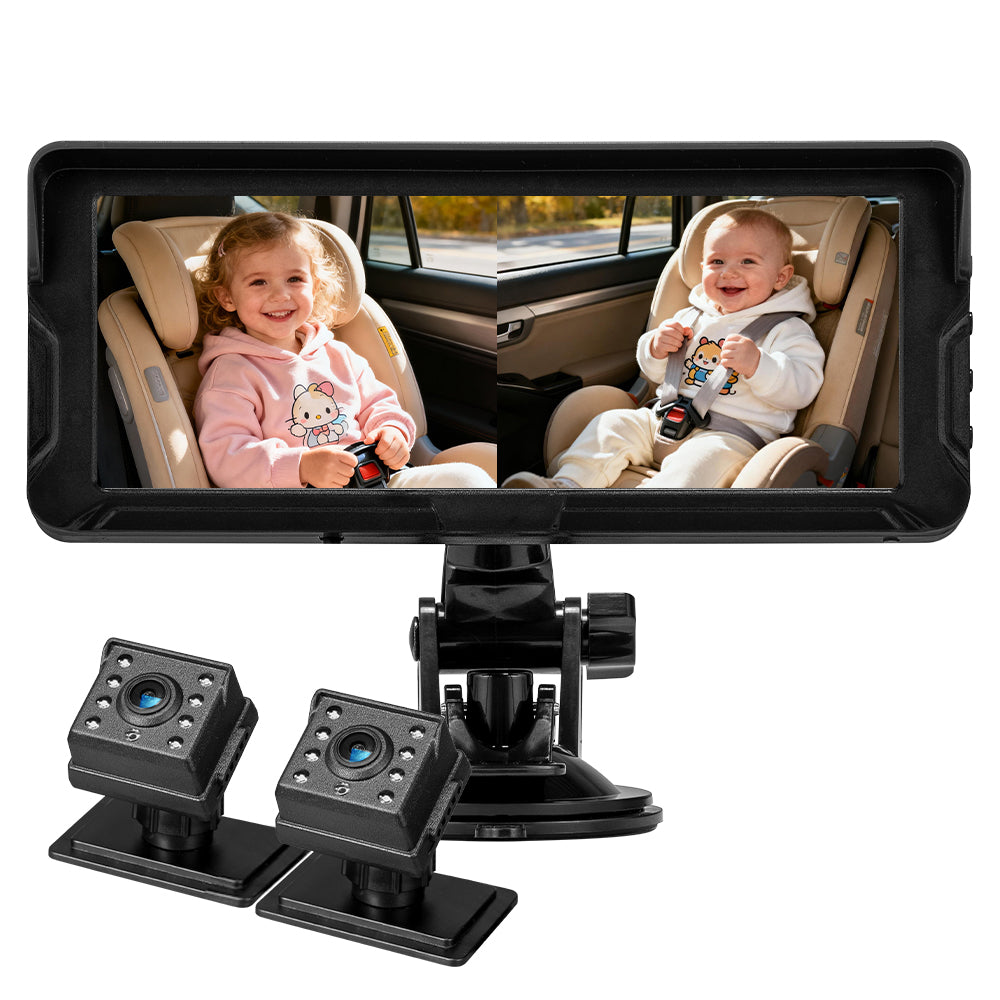 PlayPals Baby Car Camera Monitor 7" HD 1080P 2-Baby 360° Rotation Night Vision - Sunyee