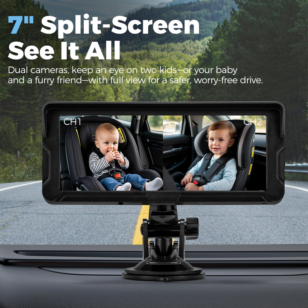 PlayPals Baby Car Camera Monitor 7" HD 1080P 2-Baby 360° Rotation Night Vision - Sunyee