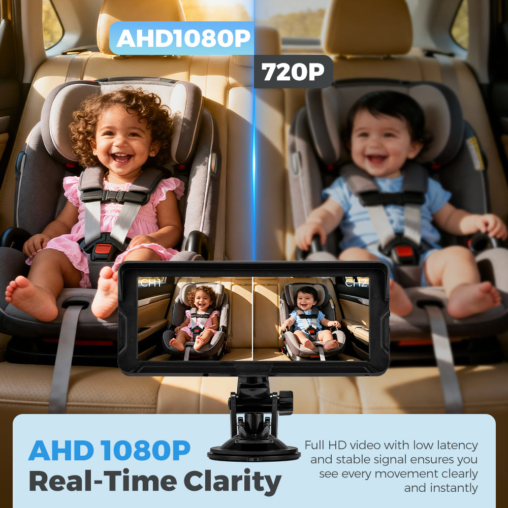 PlayPals Baby Car Camera Monitor 7" HD 1080P 2-Baby 360° Rotation Night Vision - Sunyee