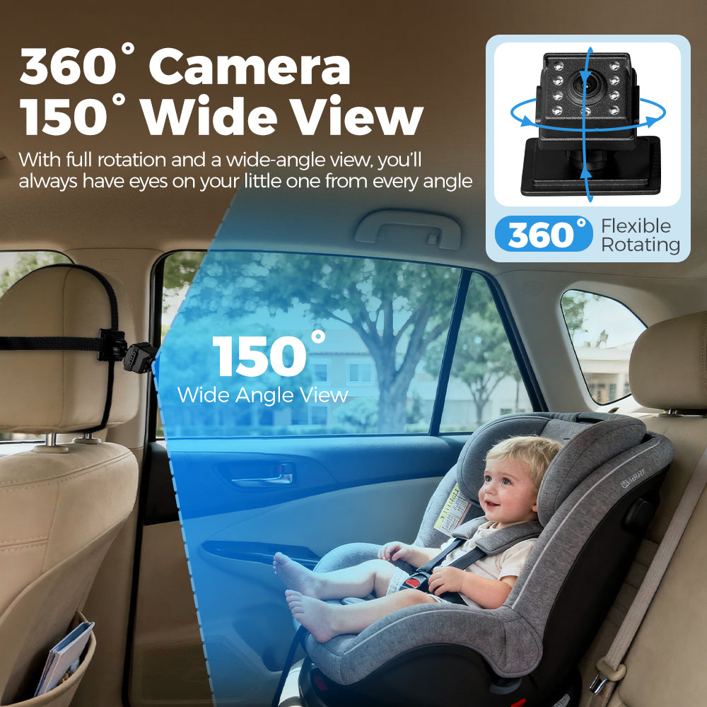PlayPals Baby Car Camera Monitor 7" HD 1080P 2-Baby 360° Rotation Night Vision - Sunyee