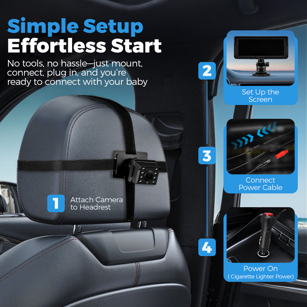 PlayPals Baby Car Camera Monitor 7" HD 1080P 2-Baby 360° Rotation Night Vision - Sunyee