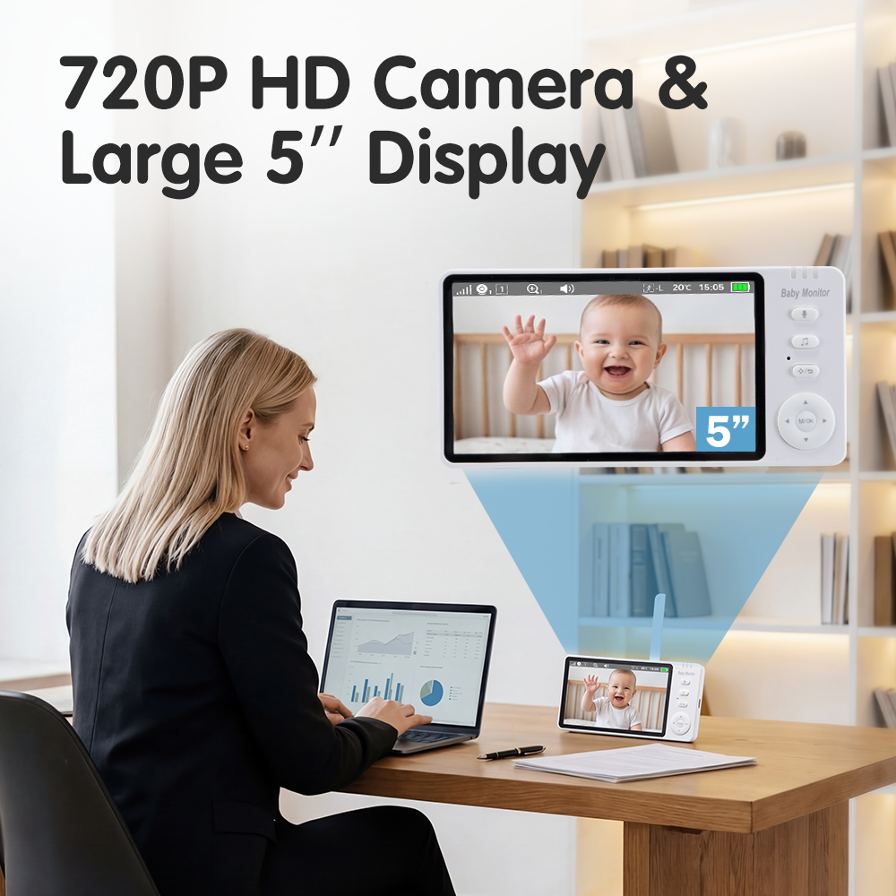 PlayPals 5" Baby Monitor with Camera No WiFi Night Vision 300m Long Range - Sunyee
