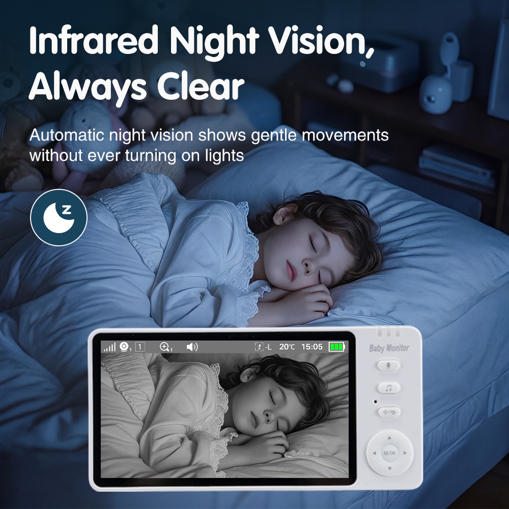 PlayPals 5" Baby Monitor with Camera No WiFi Night Vision 300m Long Range - Sunyee