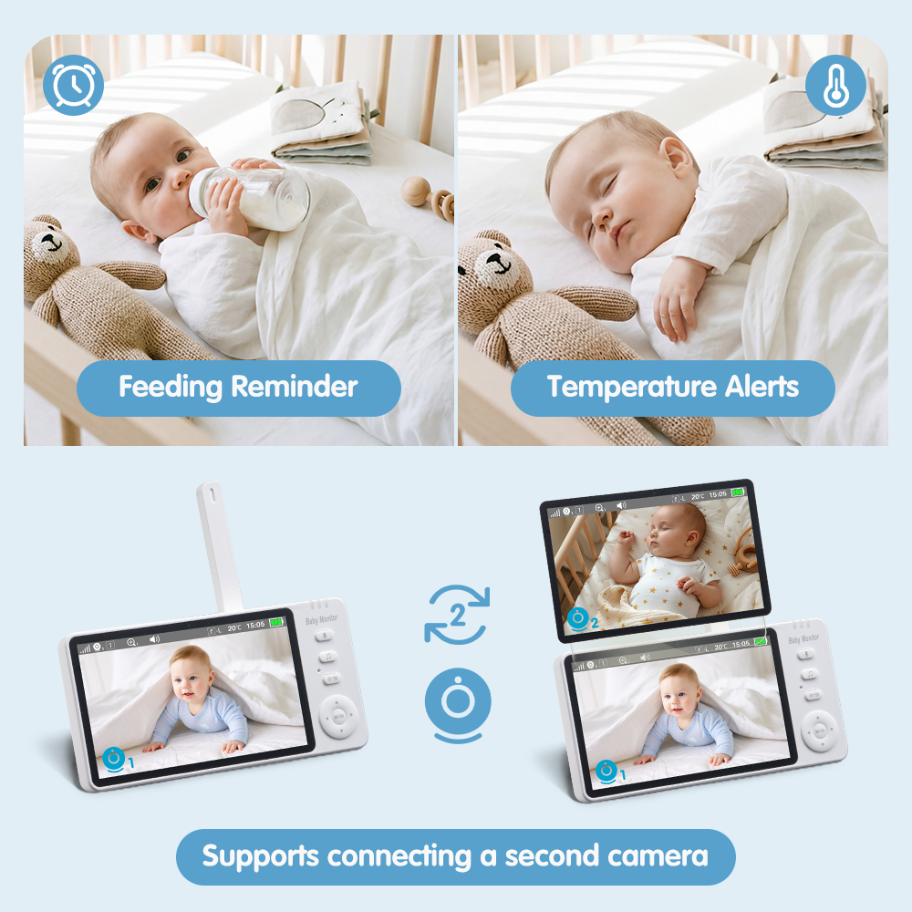 PlayPals 5" Baby Monitor with Camera No WiFi Night Vision 300m Long Range - Sunyee