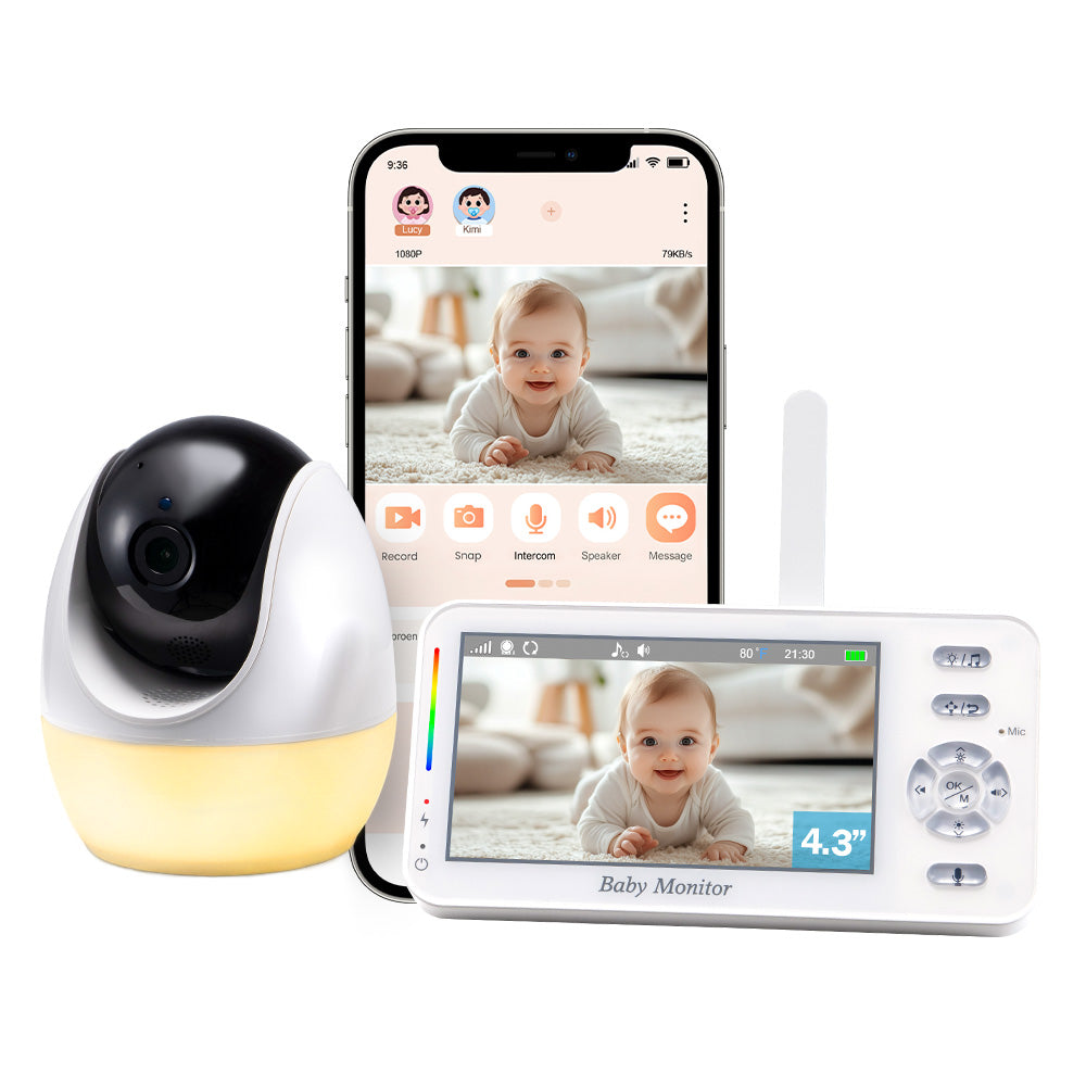 PlayPals 4.3'' Baby Monitor 1080P VOX Night Vision Mobile APP & Wireless Monitor - Sunyee