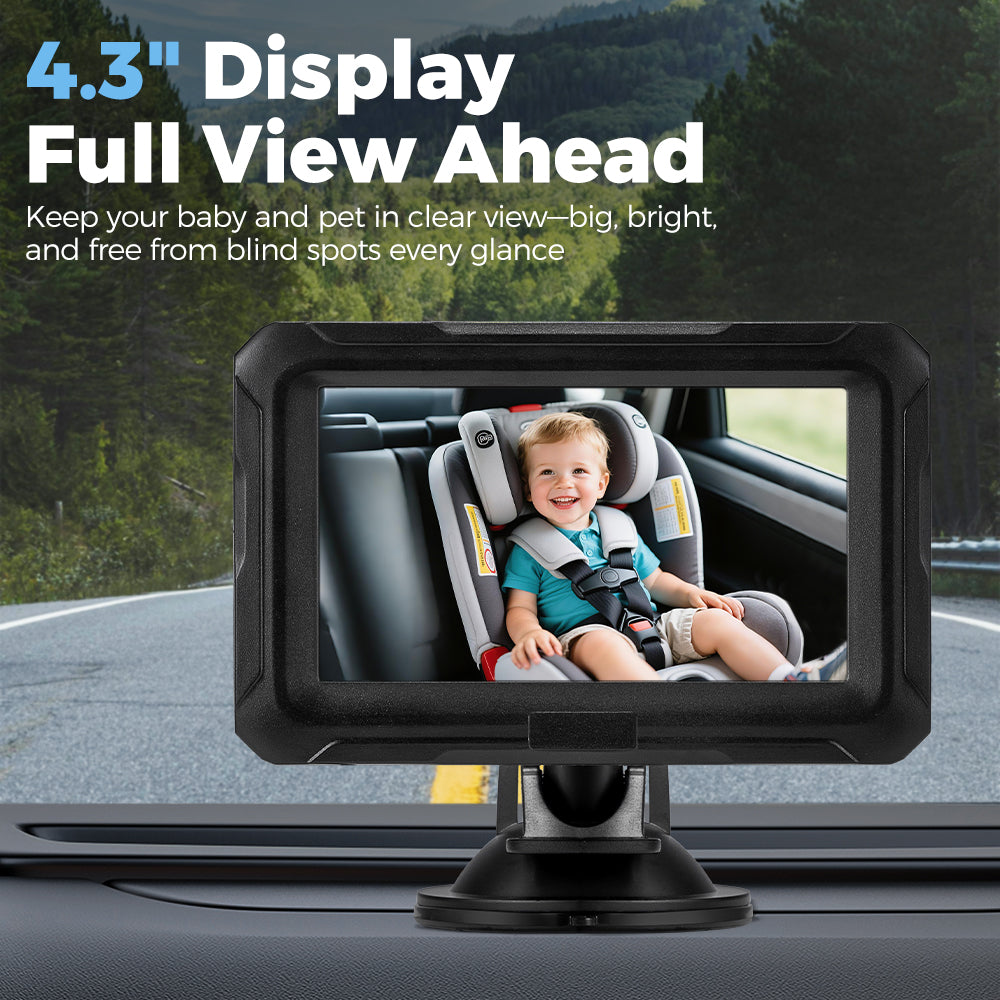 PlayPals Baby Car Camera 4.3" HD 1080P Baby Monitor 360° Rotation Night Vision - Sunyee