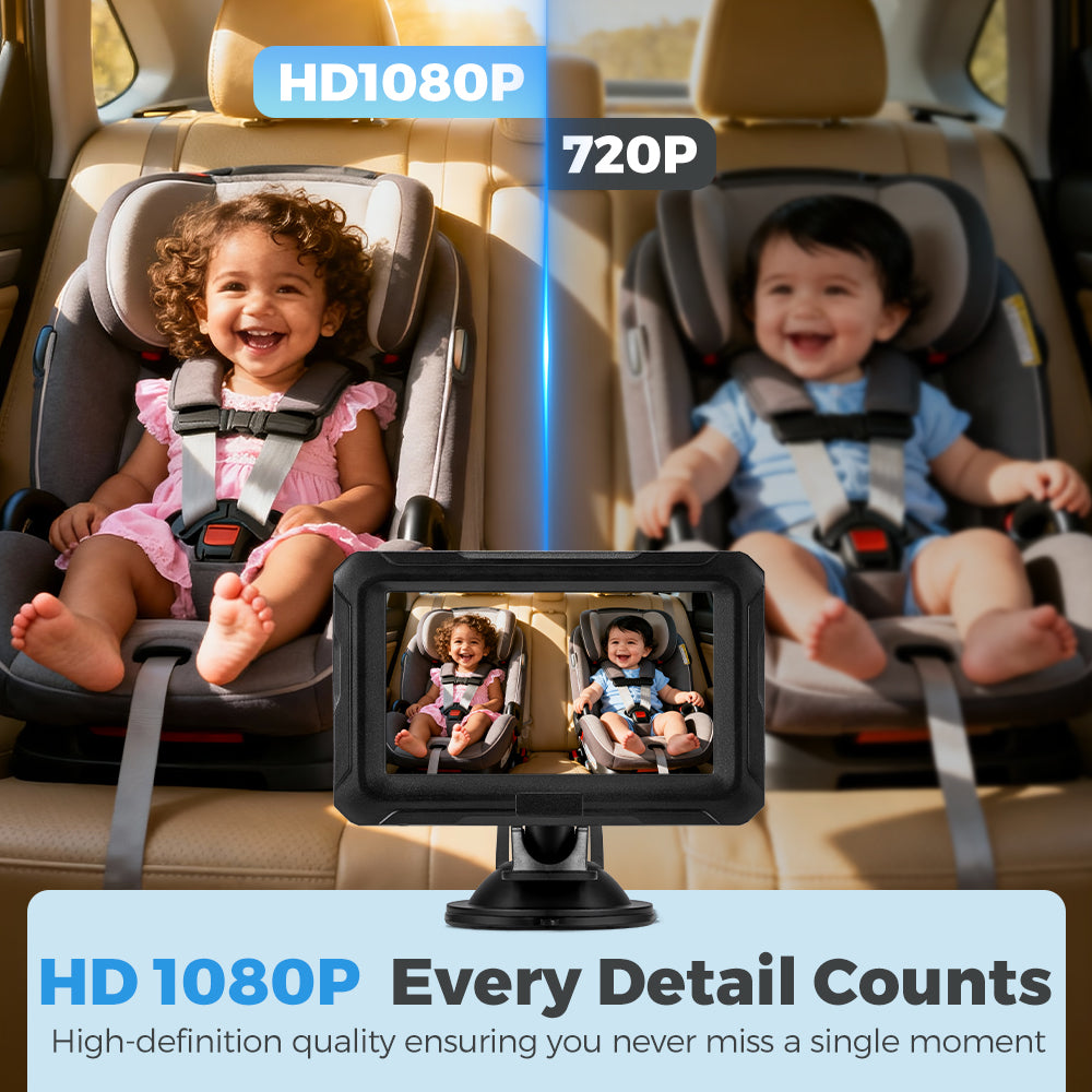 PlayPals Baby Car Camera 4.3" HD 1080P Baby Monitor 360° Rotation Night Vision - Sunyee