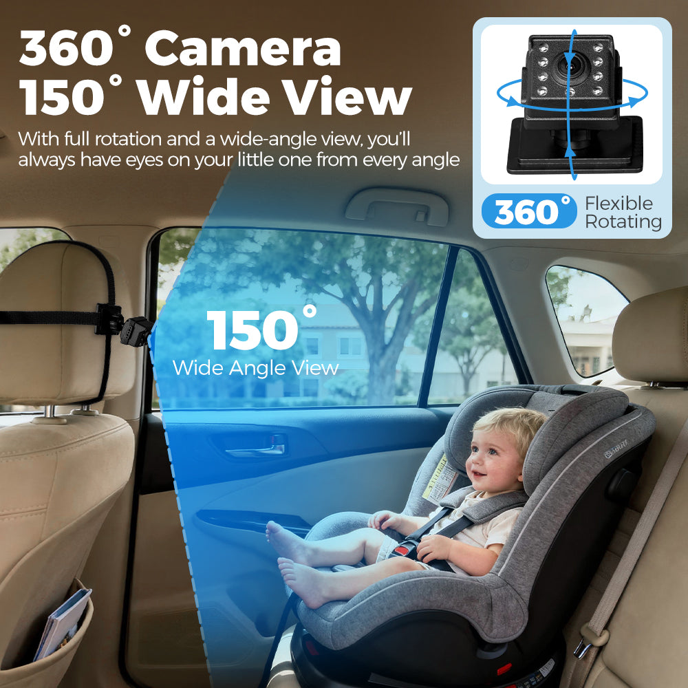 PlayPals Baby Car Camera 4.3" HD 1080P Baby Monitor 360° Rotation Night Vision - Sunyee