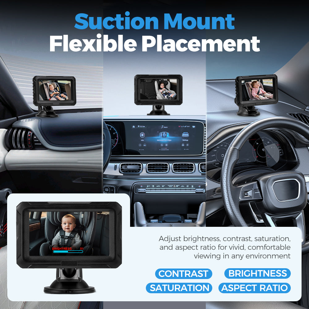 PlayPals Baby Car Camera 4.3" HD 1080P Baby Monitor 360° Rotation Night Vision - Sunyee