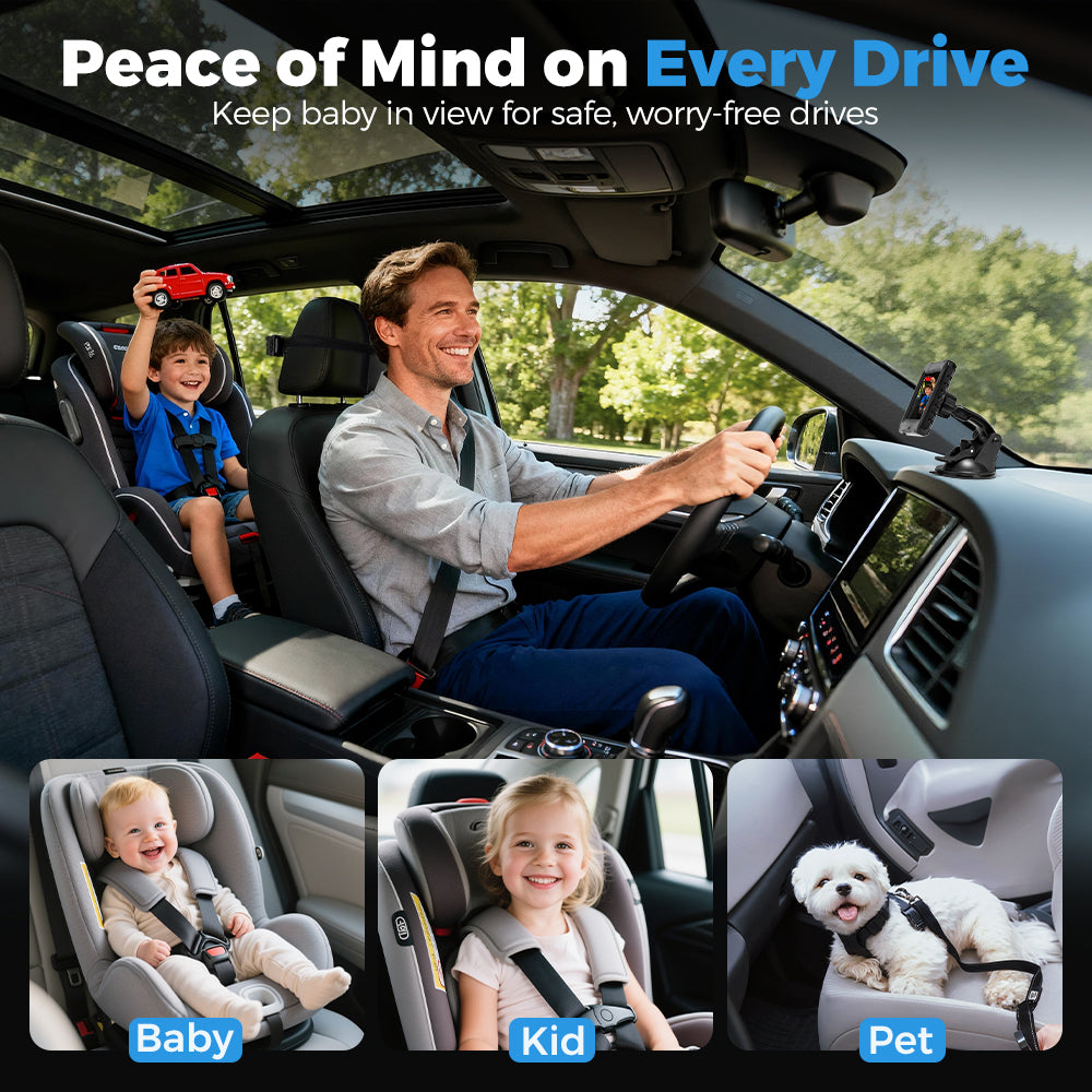 PlayPals Baby Car Camera 4.3" HD 1080P Baby Monitor 360° Rotation Night Vision - Sunyee