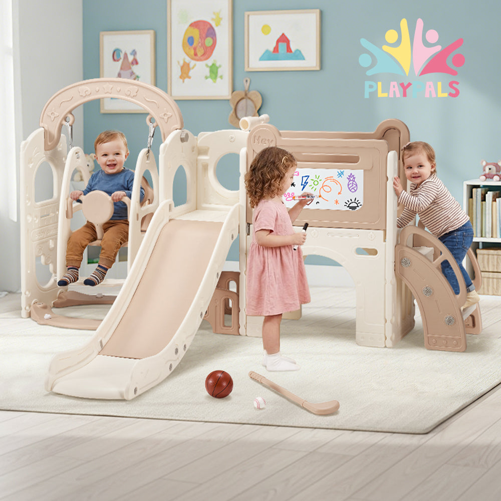 PlayPals 10-in-1 Toddler Swing Slide Set Sport & Art Indoor Outdoor Playground
