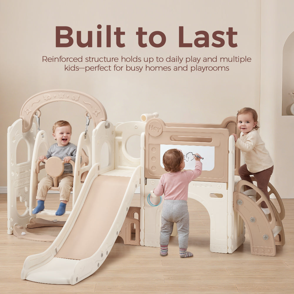 PlayPals 10-in-1 Toddler Swing Slide Set Sport & Art Indoor Outdoor Playground - Sunyee