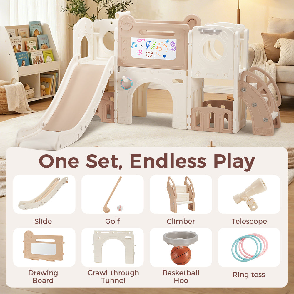 PlayPals 9-in-1 Toddler Slide Set w/ Crawl Tunnel Indoor Outdoor Playground - Sunyee